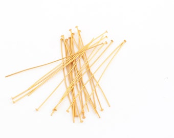 0.60x60mm 24k Gold Plated Flat Head Pins, Brass Eye Pins, Bead Needle, Head Pin, Gold Plated Flat End Pins, Jewelry Making, 12 Pcs, AL-56