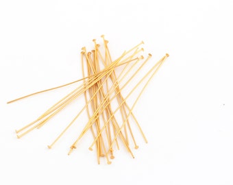 0.60x60mm 24k Gold Plated Flat Head Pins, Brass Eye Pins, Bead Needle, Head Pin, Gold Plated Flat End Pins, Jewelry Making, 25Pcs, AL-56