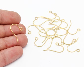 12 Pcs 24k Gold Plated Ear Wire, Ear Hooks, Fish Hook Ear Wires, Brass Ear Wire, Earring Hooks, Brass Findings, Earring Findings, CP-213