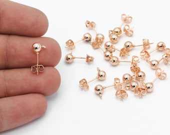 10 piezas de 5 mm de oro rosa chapado en bola de oreja, pendientes de bola, pendientes de acero inoxidable, pendientes de bola, hallazgos de pendientes, CP-145