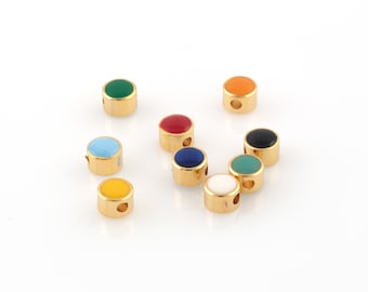 24k Gold Plated Enamel Round Beads, Tiny Spacer Beads, Colored Round Bracelet Beads, Enamel Spacer Beads, Enamel Connector, 6mm,1Pcs, AL-865