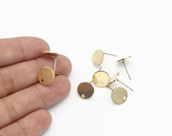 10mm 24k Gold Plated Circle Stud Earring, Flat Round Disc Earrings, Round Earring Studs, Round Earring, Earrings Findings, CP-85