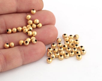 5mm Matt Gold Plated Spacer Beads, Hollow Spacer Beads, Matt Gold Plated Ball Beads, Bracelet Spacer Beads, Bracelet Ball Beads, 50Pcs, MT-4