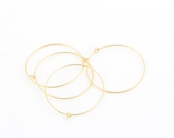 Aros de pendientes chapados en oro de 35 mm 24k, pendientes circulares, hallazgos de pendientes chapados en oro, alambre para los oídos, fabricación de joyas, 6 piezas