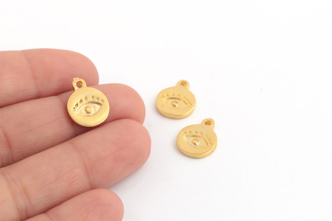 24k Shiny Gold Plated Evil Eye Pendant, Evil Eye Charms, Evil Eye