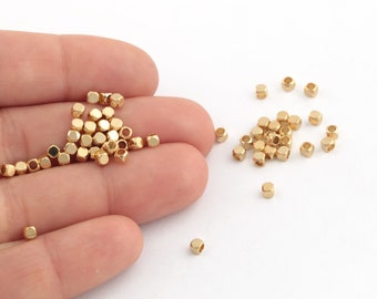 2.5mm 24k Shiny Gold Plated Cubic Beads, Cube Beads, Spacer Beads, Mini Cube Beads,  Mini Sphere Beads, Square Connector,  50 Pcs, AL-116