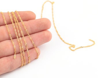 24k Gold Plated Curb Chain, Soldered Necklace Chain, Cable Chain, Gold Plated Bract Chain, Rectangular Chain, Chain Findings, AL-1154