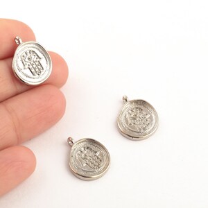 Rhodium Plated Hamsa Charms, Fatma&#39;s Hand Pendant, Coin Hand Charm, Tiny Hamsa Jewelry, Fatima Hand Charms, 15x18mm, 1Pcs, SL-108