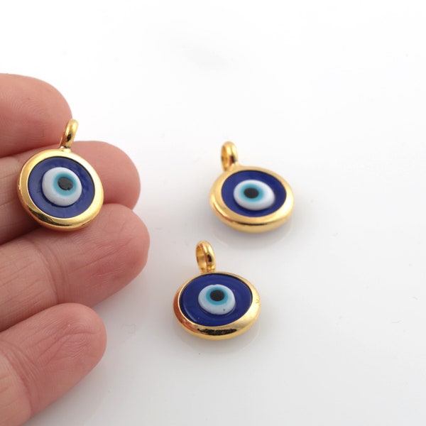 24k Gold Plated Evil Eye Charms, Murano Evil Eye Beads, Evil Eye Connector, Evil Eye Bracelet,  Evil Eye Pendant, 12x18mm, 1Pcs, AL-1052