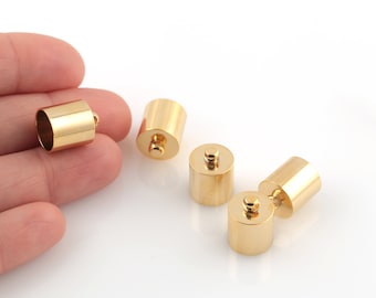 24k Shiny Gold Plated İnner Size 10mm End Cap, Huge End Caps, Solid Brass End Cap, Gold Plated End Cap, Connector, 11x14mm, 4 Pcs, AL-960