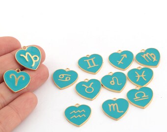 24k Gold Plated Zodiac Sign Charms, Zodiac Sign Pendant, Astrology Charms, Horoscope Jewelry, Colored Zodiac Pendant, 18mm, 1Pcs, AL-812