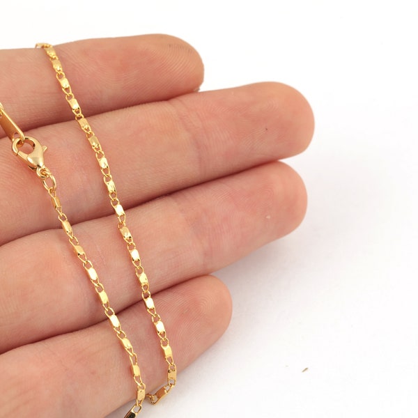 Shiny Gold Plated Curb Choker Necklace Chain, Soldered Necklace Chain, Finished Chain, Bulk Chain, 15-16-17-18-20-22-25 inç, AL-1193