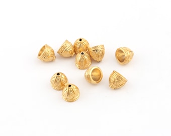 9mm 24k Shiny Gold Plated Round End Cap, Gold Plated Tassel Cone Cap, Rustic End Cap, Jewelry End Cap Jewelry Making,  2Pcs, AL-99