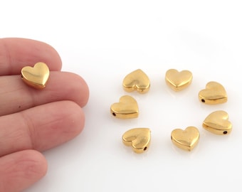 24k Gold Plated Heart Beads, Gold Plated Heart Spacer Beads, Heart Bracelet Beads, Gold Plated Heart Connector, 10mm, 2Pcs, AL-990