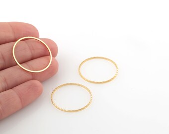 Anillo moleteado chapado en oro de 25 mm y 24 k, conector circular, aros chapados en oro, amuletos redondos, anillo plano cerrado, anillos de enlace, 10 piezas, AL-1004