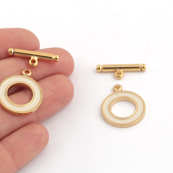 24k Gold Plated Enamel T Bar Charms, T Bar Lock, Ring T Bar Fasteners, T Bar Connector, Clasp for Bracelet Necklace, 18mm, 1 Pcs, AL-735