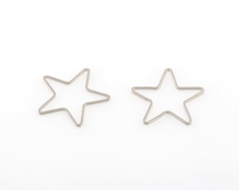 Rhodium Plated Star Charms, Star Earring, Rhodium Plated Star Pendant, Star Jewelry, Star Connector, Jewelry Supplies, 27mm, 6 Pcs, SL-124
