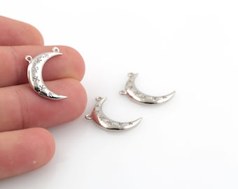 Rhodium Plated Moon Pendant, CZ Moon Charms, Cubic Zirconia Crescent Jewelry, Micro Pave Sky Necklace, Necklace Findings, 1Pcs, ZR-15
