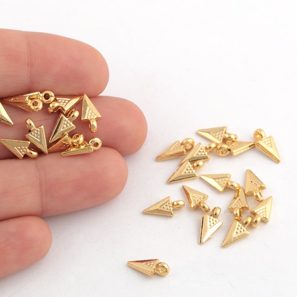 Charmes triangle plaqués or brillant 24k, bijoux triangle minuscules, connecteurs triangle, mini pendentif triangle plaqué or, 5x10mm, 10 Pcs, AL-174