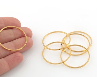 Anillo cerrado de 30 mm chapado en oro de 24 k, conector circular, aros chapados en oro, dijes redondos, anillo plano cerrado, anillos de unión, AL-991