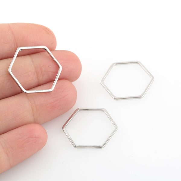 20x22mm Rhodium Plated Hexagon Charms, Hexagon Pendant, Rhodium Plated Hexagon Earrings, Hexagon Jewelry, Hexagon Connector, 6 Pcs, SL-231