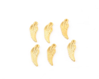 24k glänsande guldpläterad vingberlock, litet vinghänge, guldpläterade vingörhängen, minivingesmycken, smyckestillverkning, 6 x 15 mm, 6 st, AL-228