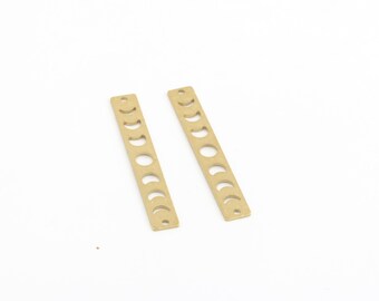 Raw Brass Hammered Moon Phase Bar Charm, Moon Phase Two Hole Crescent Pendant, Hammered Rectangle, Jewelry Supplies, 6x40mm, 6 Pcs,RAW-70