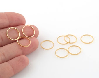 Anillo moleteado de 12 mm chapado en oro de 24 k, conector circular, aros chapados en oro, dijes redondos, anillo plano cerrado, anillos de unión, AL-1000