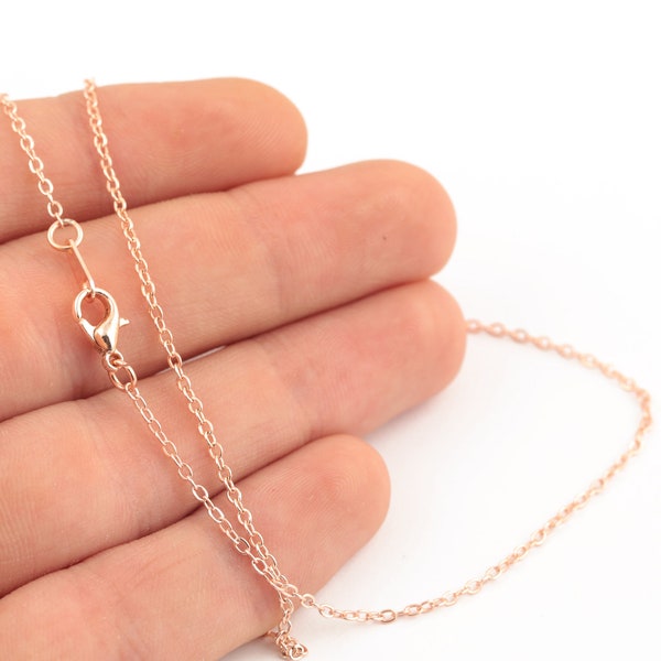 Rose Gold Plated Dainty Necklace Chain, Tiny Necklace Chain, Finished Chain, Rose Gold Cable Chain, 15-16-17-18-20-22-25 inç, AL-1117