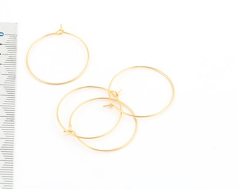 Aros de pendientes chapados en oro de 25 mm 24k, pendientes circulares, hallazgos de pendientes chapados en oro, alambre para las orejas, fabricación de joyas, 6 piezas