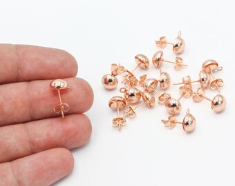 8mm Rose Gold Plated Ball Earrings, Ball Ear Pad, Ball Stud Earrings, Earring Post, Jewelry Making, Earrings Findings, 2 Pcs, CP-150