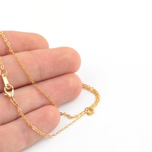 May include: A gold chain necklace with a lobster clasp closure.