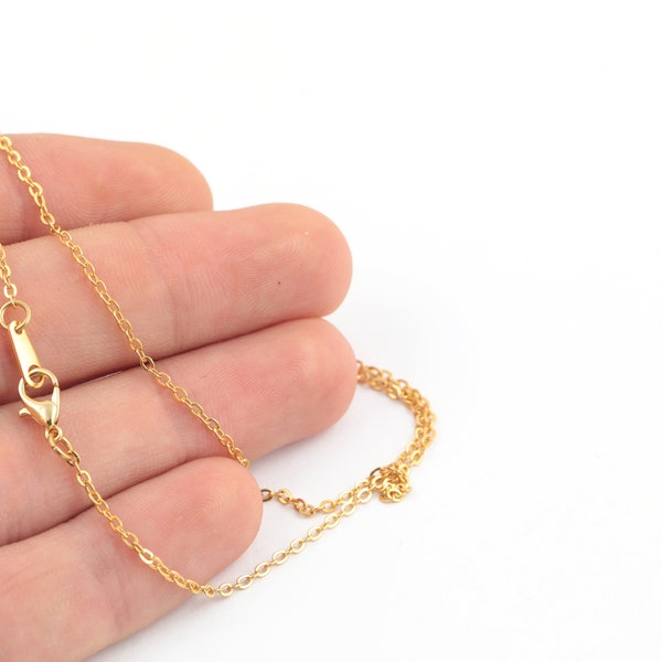 24k Gold Plated Dainty Necklace Chain, Tiny Necklace Chain, Finished Chain, Gold Plated Cable Chain, 15-16-17-18-20-22-25 inç, AL-1118