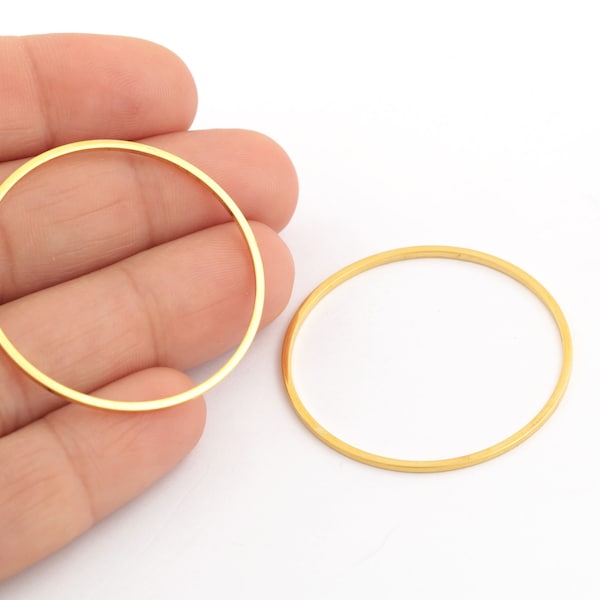 35mm 24k Gold Plated Closed Ring, Circle Connector, Gold Plated Hoops, Round Charms, Closed Flat Ring, Linking Rings, 6Pcs, AL-233