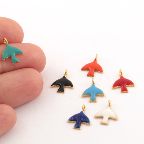 24k Shiny Gold Plated Enamel Bird Charm, Animal Jewelry, Tiny Bird Necklace, Mini Bird Bracelet, Bird Earrings, 9x12mm, 2 Pcs, AL-840