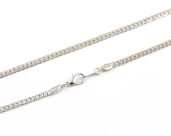 Rhodium Plated Curb Necklace Chain, Ready Necklace Chain, Finished Chain, Rhodium Plated Soldered Chain, 15-16-17-18-20 inç, AL-1125