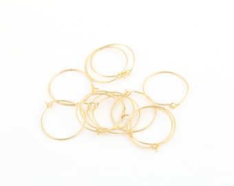 Aros de pendientes chapados en oro de 20 mm 24k, pendientes circulares, hallazgos de pendientes chapados en oro, alambre para los oídos, fabricación de joyas, 6 piezas