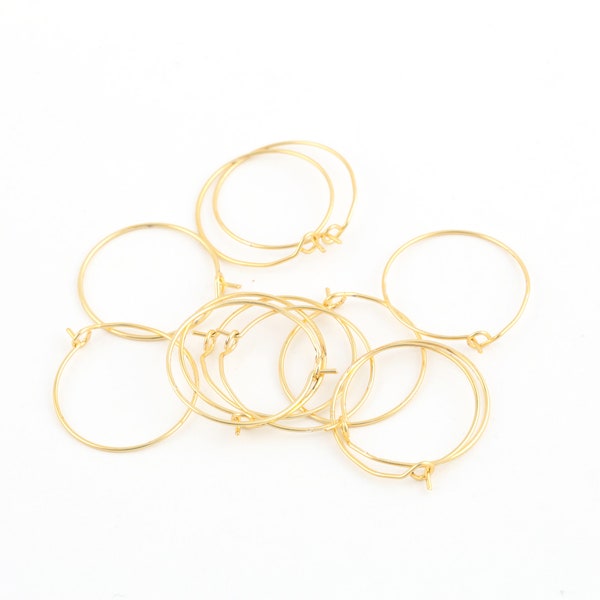 20mm 24k Gold Plated Earring Hoops, Circle Earrings, Gold Plated Earrings Findings, Ear Wire, Jewelry Making, 6 Pcs