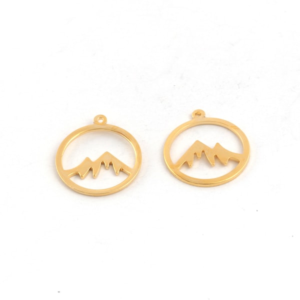 24k Gold Plated Mountain Charm, Mountain Pendant, Patterned Blank Medallion, Mountain Earrings, Mountain Necklace, 18x20mm, 1Pcs,AL-752