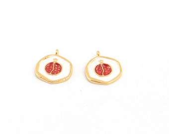 24k Gold Plated Pomegranate Charm, Pomegranate Pendant, Enamel Pomegranate Medallion, Fruit Jewelry, Pomegranate Earrings, 1Pcs, AL-430