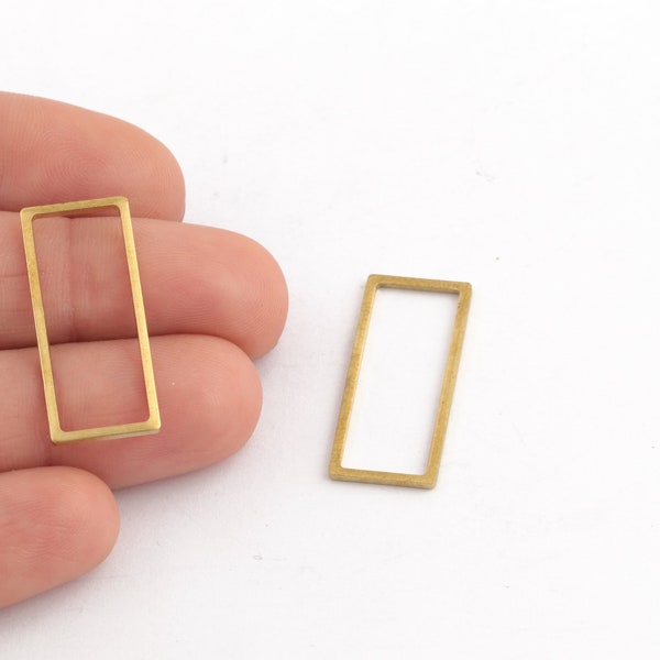 Raw Brass Rectangle Hoops, Rectangle Pendant, Rectangle Earrings, Rectangle Necklace, Hollow Rectangle Jewelry, 11x26mm, 4 Pcs, RAW-316