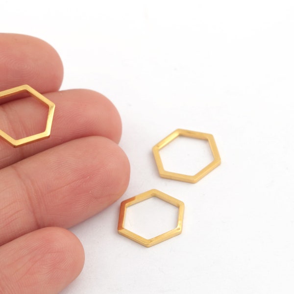 12x14mm 24k Gold Plated Hexagon Charms, Hexagon Pendant, Gold Plated Hexagon Earrings, Hexagon Jewelry, Hexagon Connector, 10Pcs, AL-583