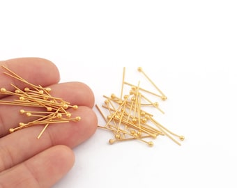 0.60x20mm 24k Gold Plated Ball End Head Pins, Brass Eye Pins, Bead Needle, Head Pin, Gold Plated Ball End Pins, Jewelry Making, 12Pcs, AL-45