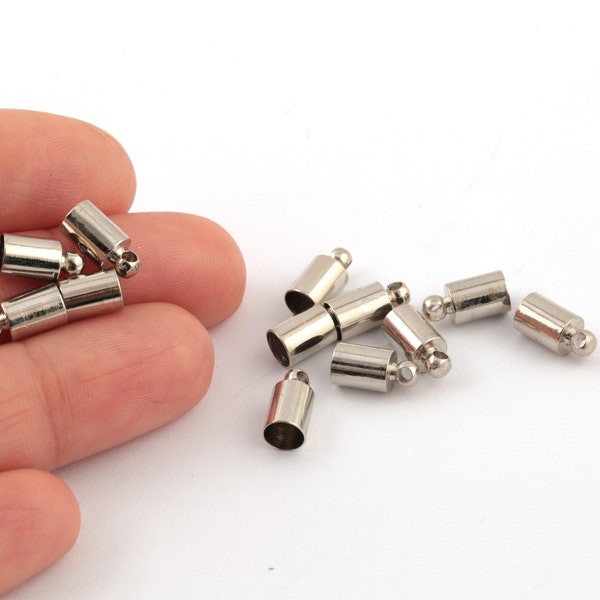 Rhodium Plated İnner Size 4.5mm End Cap, Bead Caps, Solid Brass End Cap, Rhodium Plated Cones, Cord Tip Ends, 5x10mm, 10 Pcs, SL-408