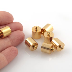 Tappo terminale 9.5mm placcato oro lucido 24k, tappi terminali enormi, fondello in ottone massiccio, cappuccio terminale placcato oro, connettore, 10x13mm, 6 pezzi, AL-1041