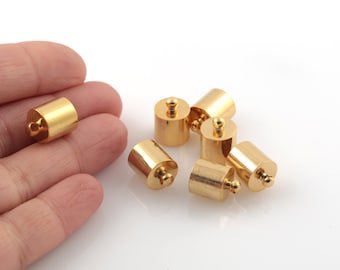 24k Shiny Gold Plated İnner Size 9.5mm End Cap, Huge End Caps, Solid Brass End Cap, Gold Plated End Cap, Connector, 10x13mm, 6 Pcs, AL-1041
