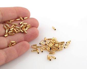 24k Shiny Gold Plated İnner Size 1.5mm End Cap, Huge End Caps, Solid Brass End Cap, Gold Plated End Cap, Connector, 10 Pcs, AL-1012