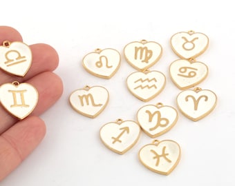 24k Gold Plated Zodiac Sign Charms, Zodiac Sign Pendant, Astrology Charms, Horoscope Jewelry, Colored Zodiac Pendant, 18mm, 1Pcs, AL-796