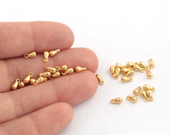 3x6mm 24k Shiny Gold Drop Charms, Mini Drop Pendants, Gold Plated Teardrop Beads, Mini Pendant Charms, Tiny Drop Charms,  25 Pcs, AL-118