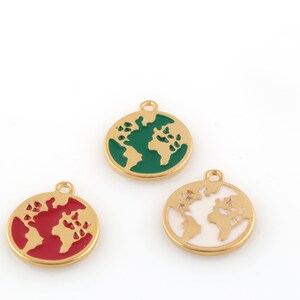 24k Vergoldete Emaille Weltenbummler Schmuck, Erdkugel Anhänger, Weltkarte Charms, Bunte Welt Medaillon, 21x25mm, 1Stk, AL-1079